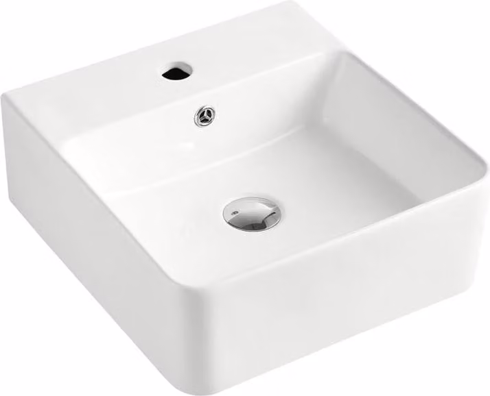 Beitz & Walz AqvaVetroceramica Vaso da appoggio "SlimRim" con rubinetteria  400 x 420 mm bianco