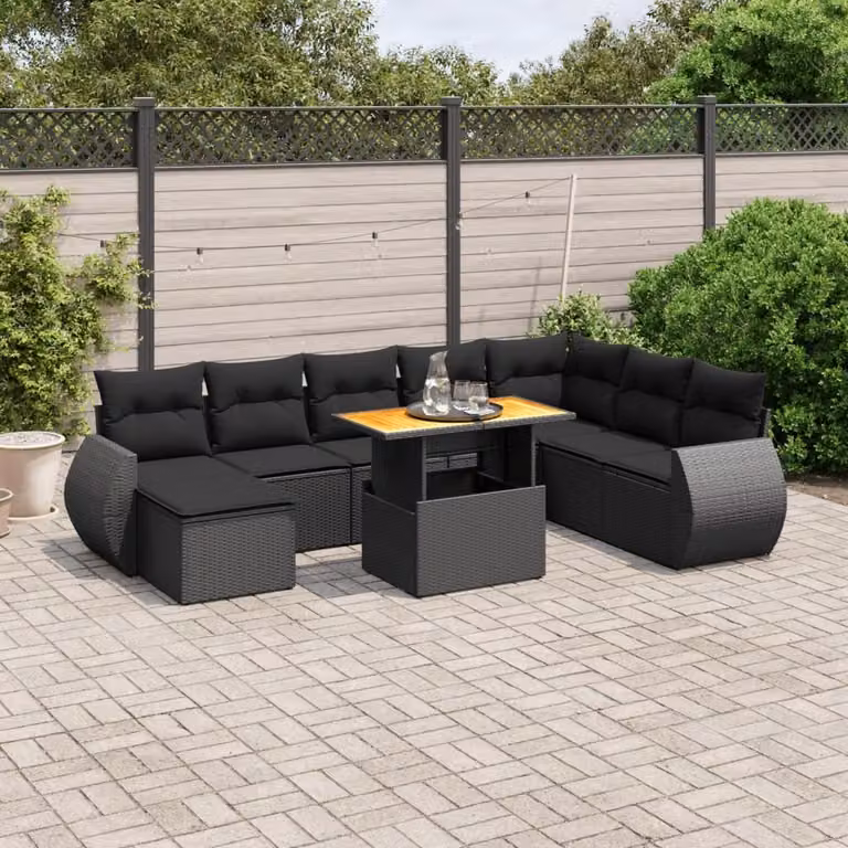 Maison Exclusive - Set Divani da Giardino 9 pz con Cuscini Nero in Polyrattan