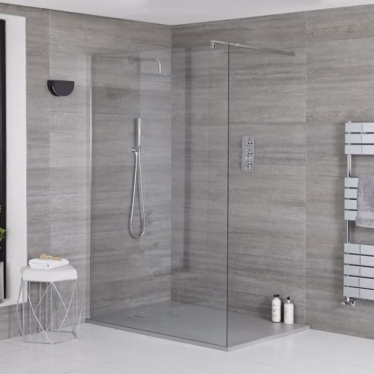 Doccia Walk-In con Parete e Piatto Doccia Ardesia - 800mm x 800mm - Piatto Doccia Grigio Chiaro
