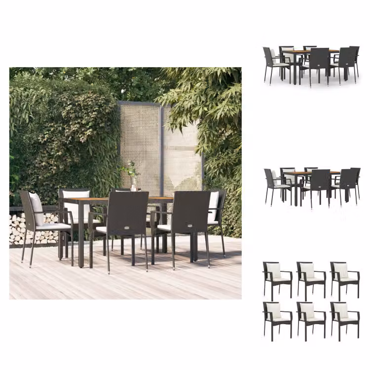 vidaXL set da pranzo da giardino 7 pezzi con cuscini in poly rattan nero - Set di mobili da giardino