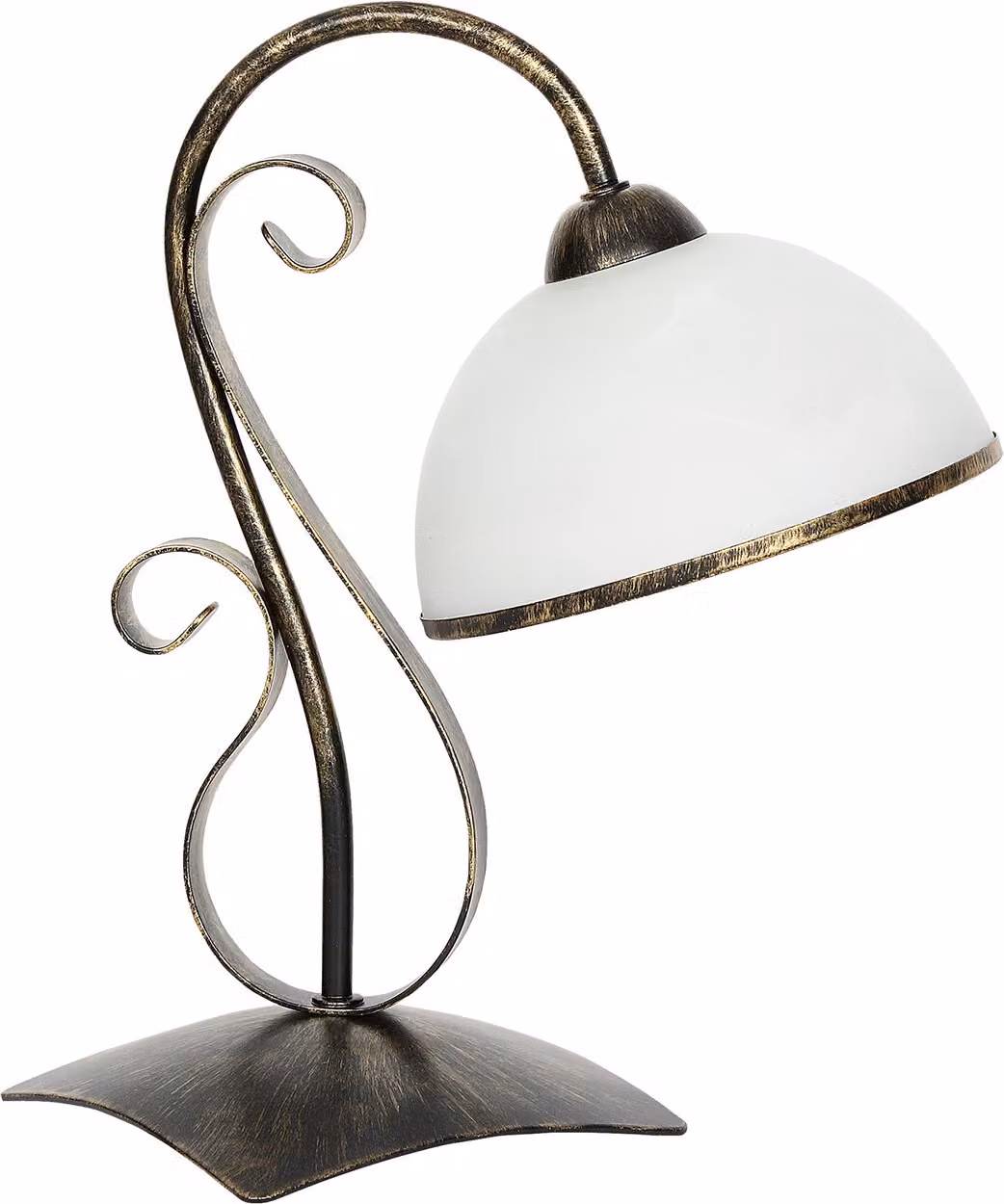Lampada da tavolo decorativa patina oro paralume in vetro bianco Antica 1xE27 15W Luminex