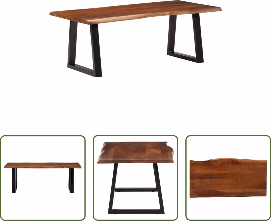 The Living Store Tavolino marrone miele 110x55x40 cm in legno massiccio di acacia