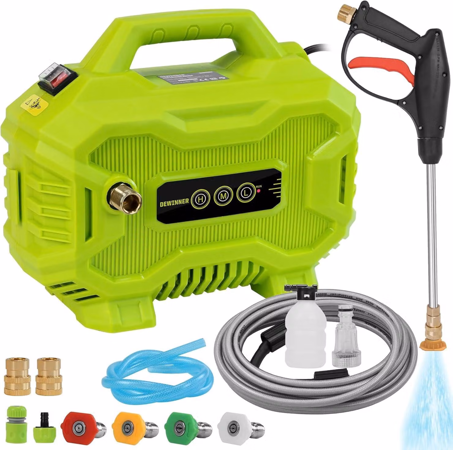 Idropulitrice portatile – 130 bar – Mini idropulitrice con 3 livelli di pressione e tubo da 8 metri