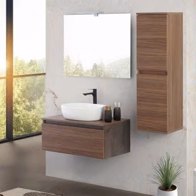 Mobile bagno sospeso Kleo Inbagno color noce e marrone con ante soft close e larghezza 80 cm