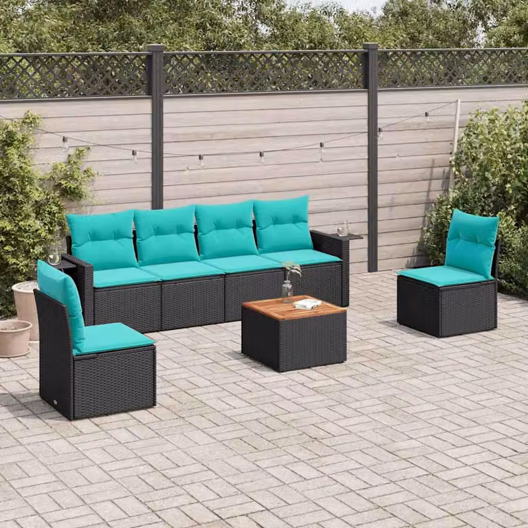 Maison Exclusive - Set di 7 mobili da giardino con cuscini, polyrattan nero