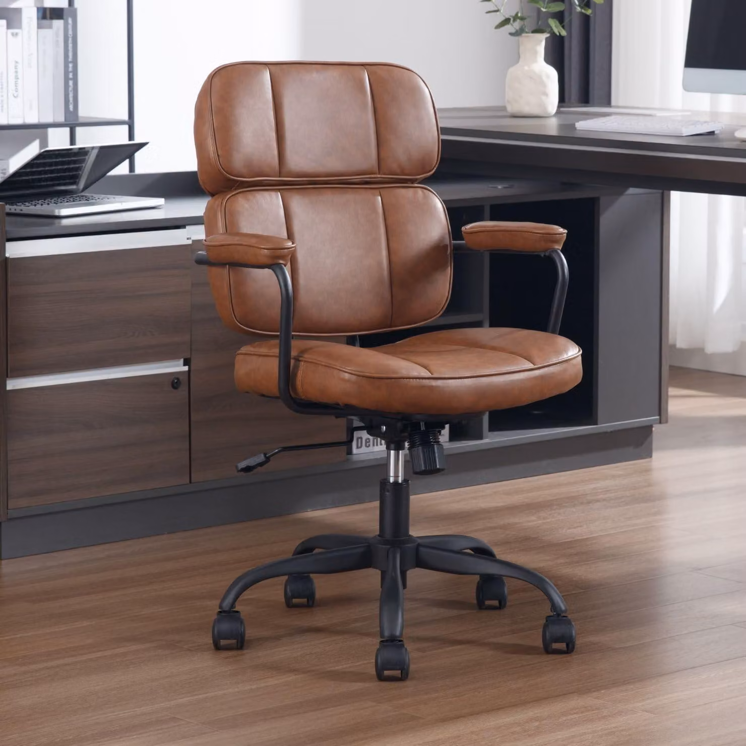 Sedia da ufficio ergonomica - Sedia girevole da computer - Altezza regolabile 47-54,5 cm - marrone - Per studio