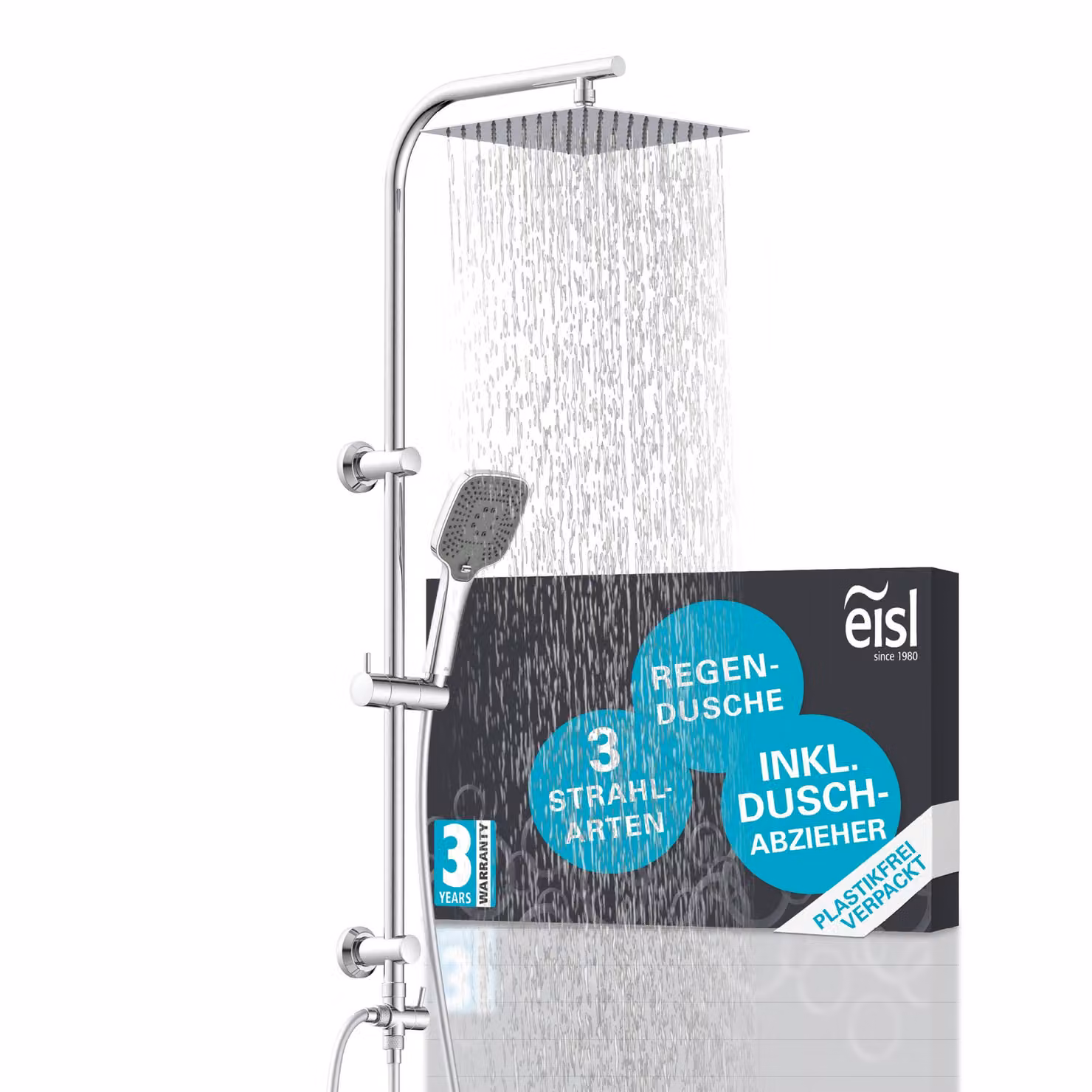 set doccia eisl EASY DELUXE con tergicristallo, doccia a pioggia senza rubinetto, sistema doccia con soffione e doccetta, cromato