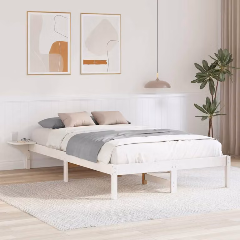 Struttura del letto moderna vidaXL in pino massello bianco con cassetti L/P/H: 195.5 x 135 x 185 cm