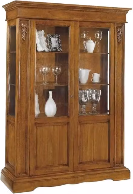 Vetrina in legno con 2 ante in vetro e finitura Bassano marrone di Mobili 2G, L/P/H: 155 x 48 x 210 cm – 4