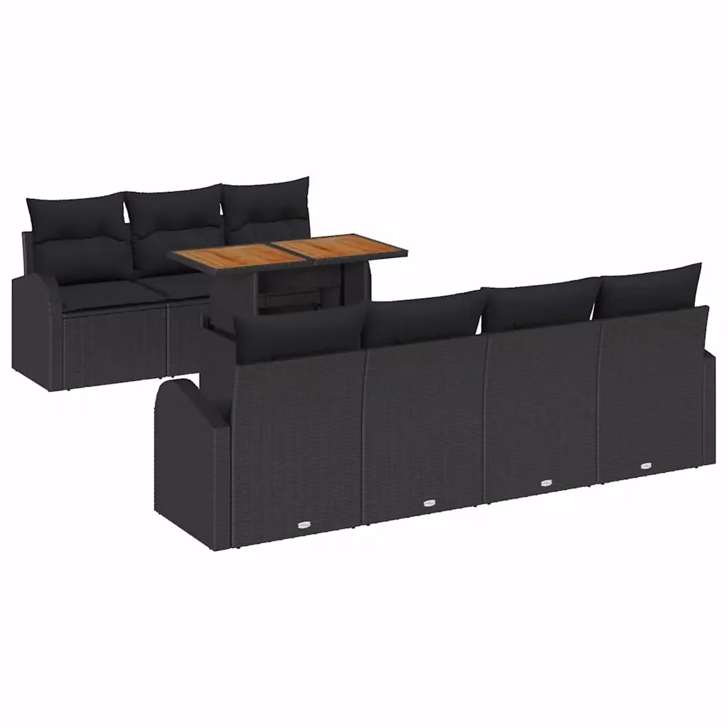 Set Divano da Giardino vidaXL 8 Pezzi in Polyrattan Nero con Cuscini e Tavolino da Esterno – 2
