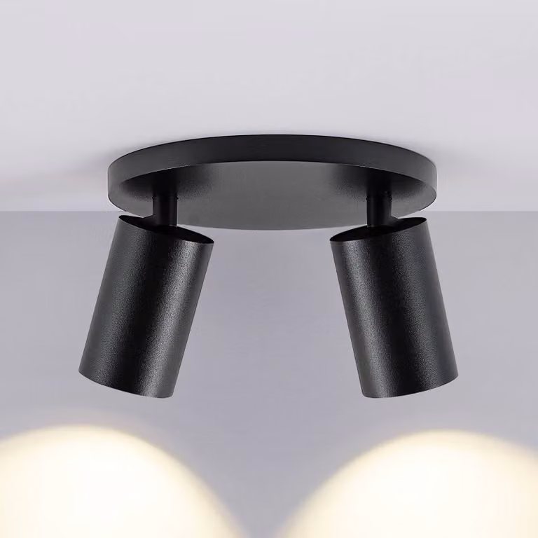 Deko-Light Faretto da soffitto CAN TILT, nero, Ø 20 cm, a 2 luci, metallo GU10 dimmerabile, Nero, Soggiorno / Sala da pranzo, Alluminio, Faretto