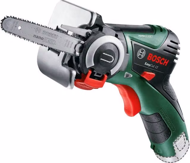 Sega a catena Bosch EasyCut 12 con tecnologia NanoBlade, batteria ricaricabile 12 V 2,5 Ah, 0-4100 giri/min, Nero Verde Rosso