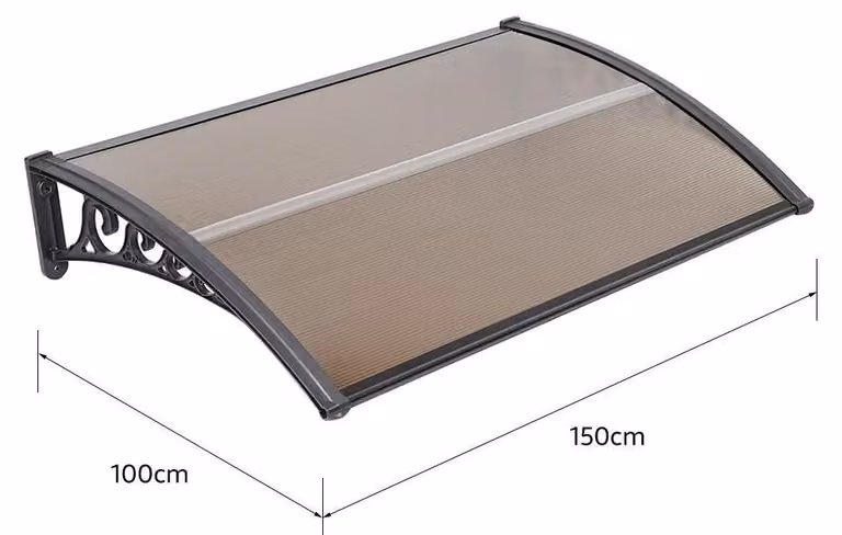 Tettoia - Tettoia per porta - 100x200 cm - Policarbonato - Telaio in alluminio - Protezione dai raggi UV e dalla pioggia - Per terrazze e balconi - Bianco