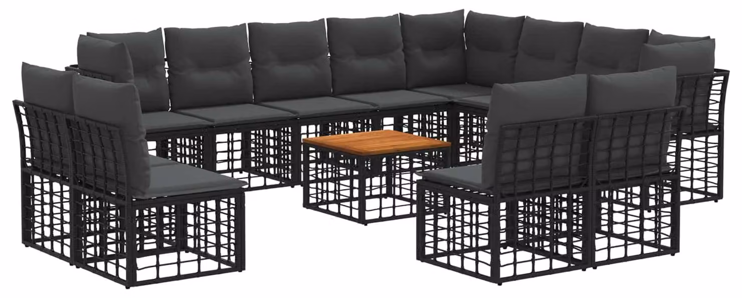 Set di divani da esterno 13 pcs Nero e Grigio scuro Poliestere