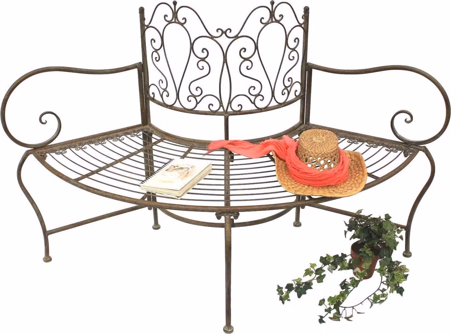 DanDiBo panchina albero metallo resistente alle intemperie marrone 135 cm 3 posti semicircolare JC112287 panca da giardino panca rotonda