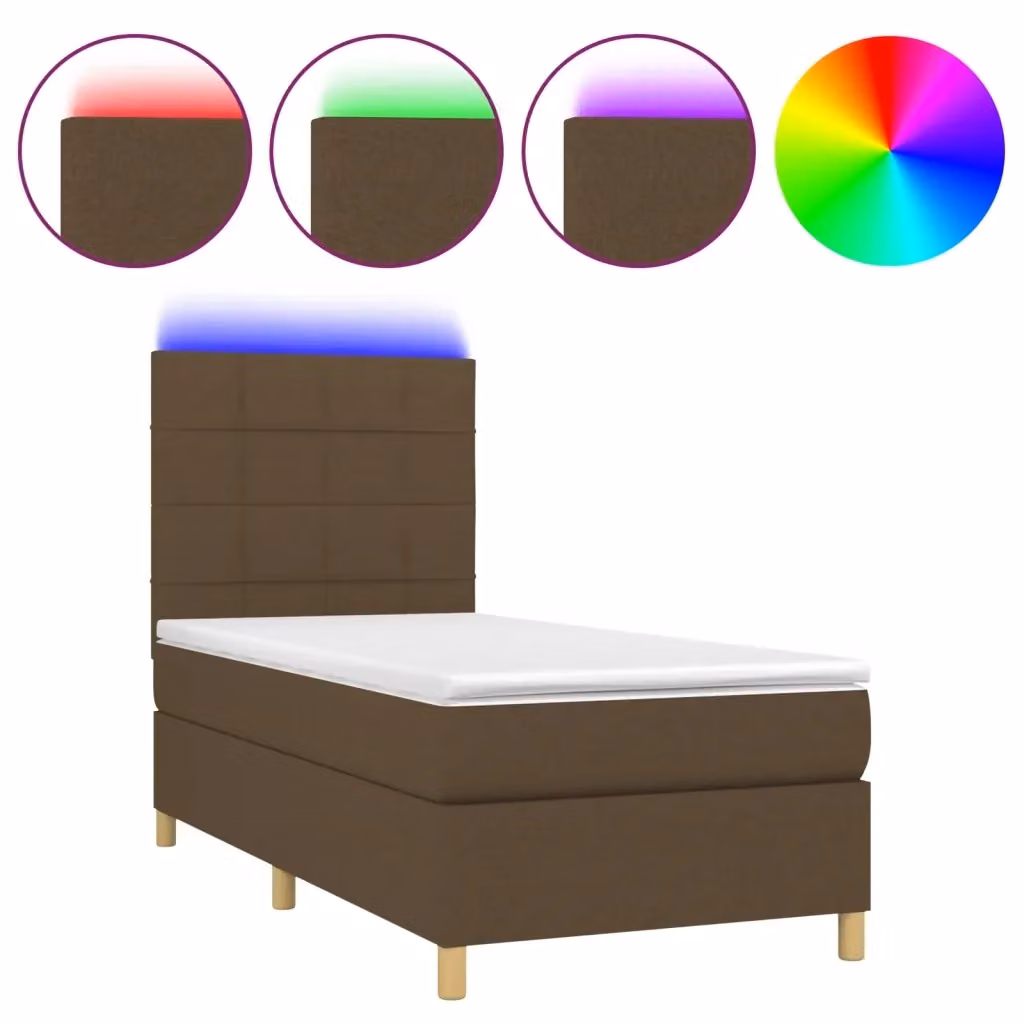 Letto a molle con materasso e illuminazione LED vidaXL in tessuto marrone scuro L 80 cm x P 200 cm – 2