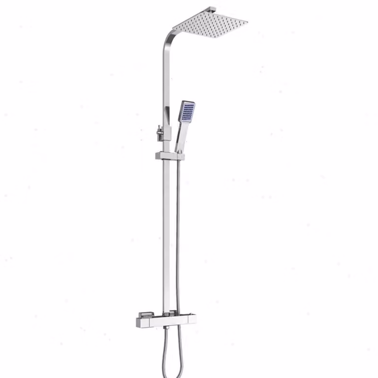 Set doccia a pioggia - Sistema doccia termostatico - Soffione quadrato da 40 cm - Doccetta - Regolabile in altezza da 82 a 110 cm - Montaggio a parete - Argento