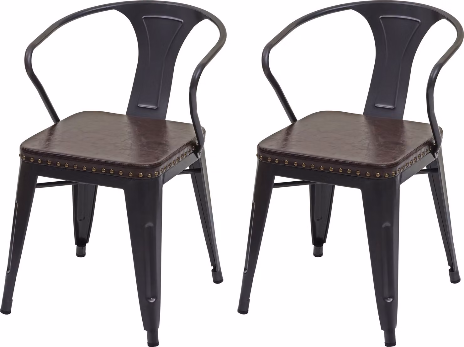 set di 2 sedie da pranzo HWC-H10d, sedia da cucina sedia Chesterfield metallo Pelle finta gastronomia industriale ~ nero-marrone