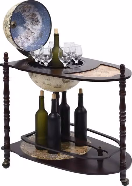Bar a Globo Portavini Autoportante vidaXL in Legno di Eucalipto e Metallo, Colore Verde e Marrone, L/P/H: 70 x 45 x 88 cm