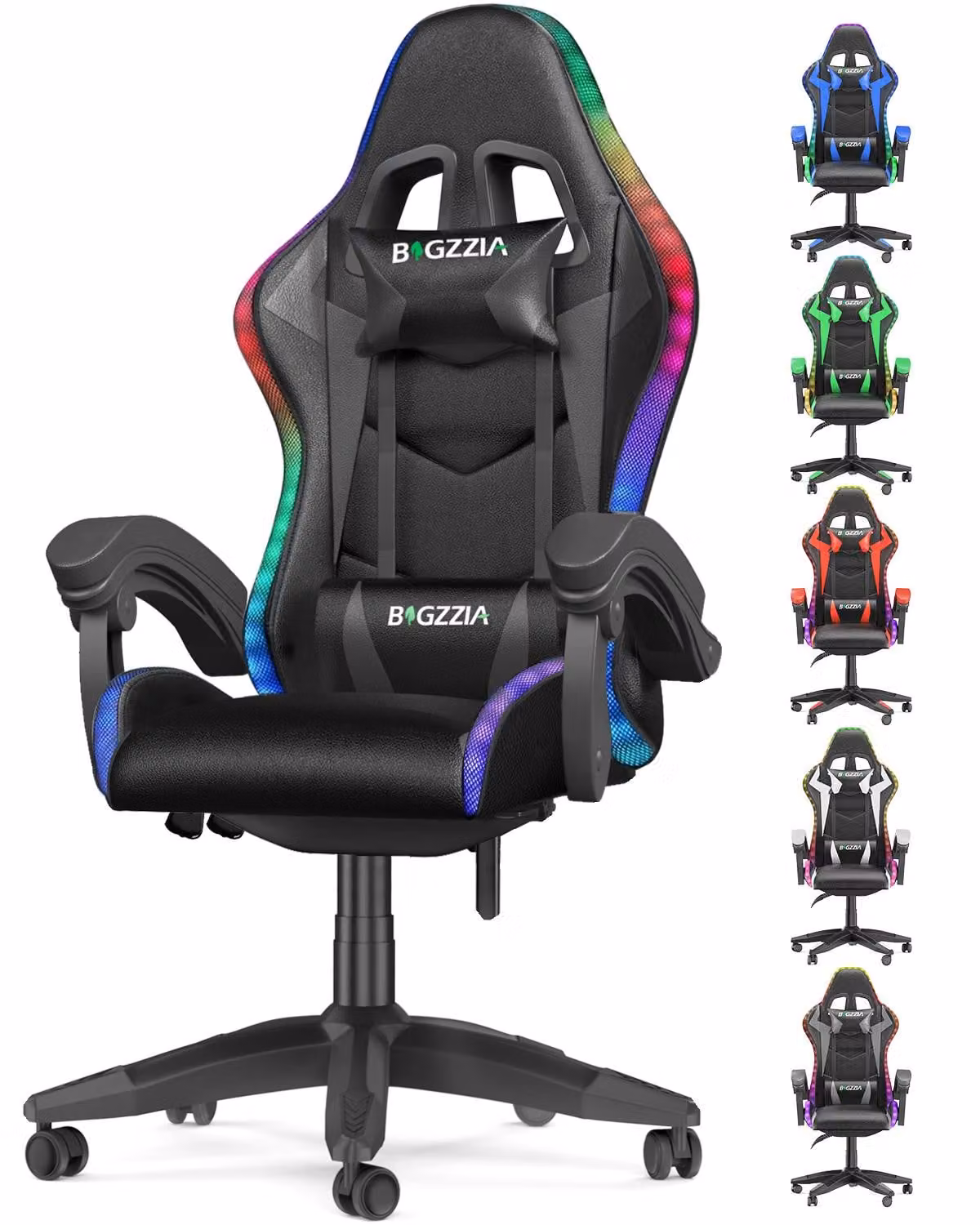 Sedia da gaming con LED - Sedia da gaming ergonomica - Sedie da gaming con illuminazione RGB - Sedia da computer regolabile in altezza - Schienale inclinabile da 90 a 155° - fino a 130