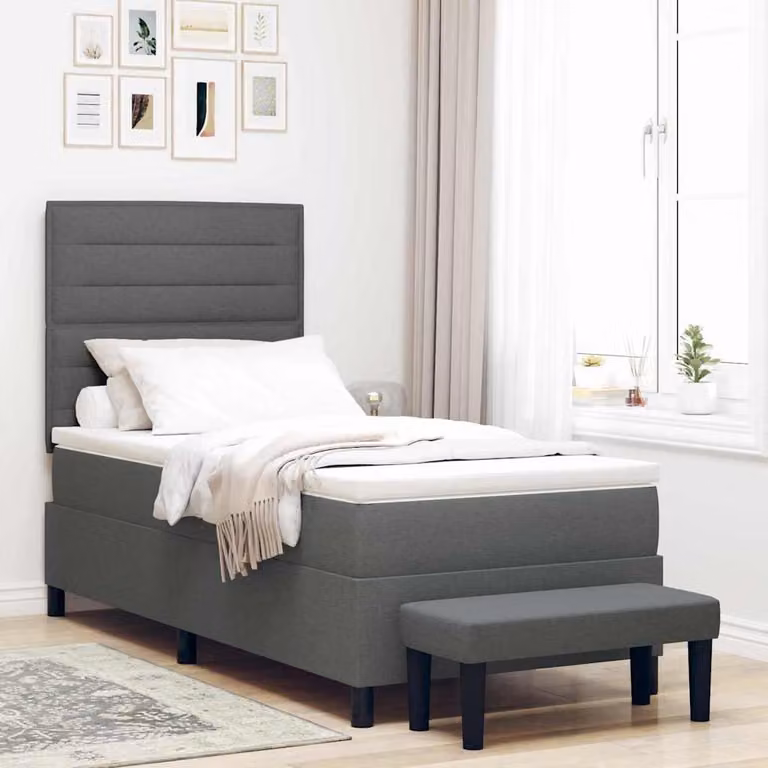 Maison Exclusive - Letto boxspring con cuscini, grigio scuro, 90 x 200 cm, tessuto