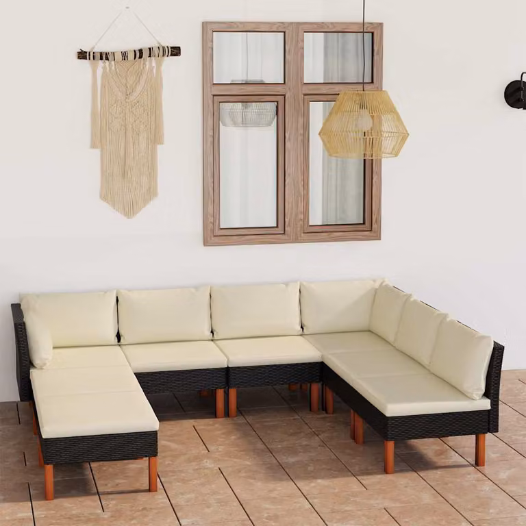 vidaXL Set Divano da Giardino a L con Cuscini, Struttura in Metallo e Polyrattan, Nero e Bianco