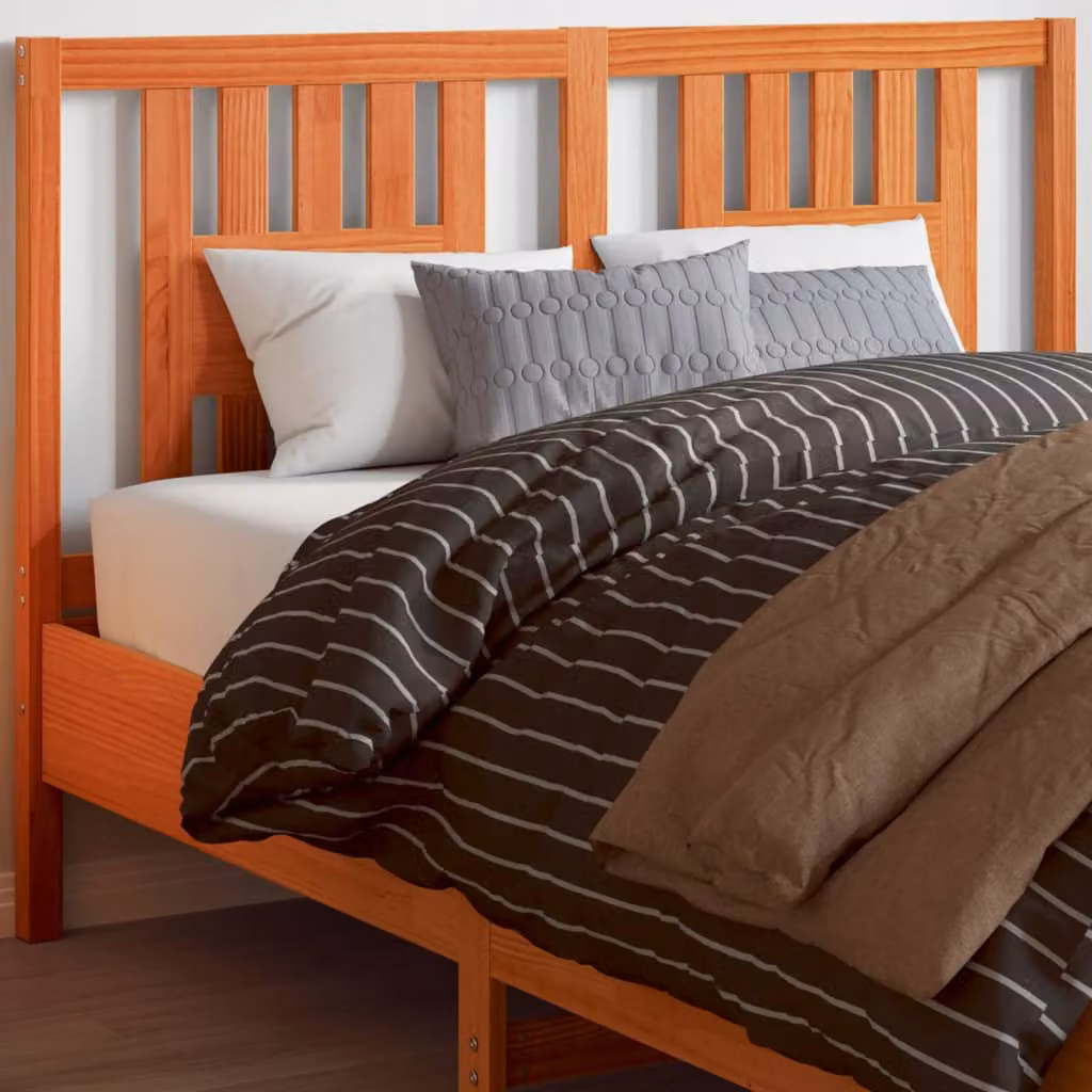 Testiera per letto vidaXL in legno massello di pino, finitura cera marrone stile rustico, L: 140 cm