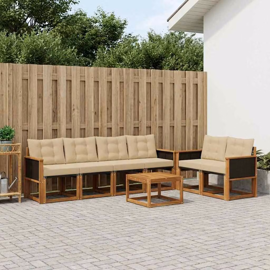 Set di divani da esterno vidaXL 7 pezzi in legno di acacia con cuscini beige e sabbia