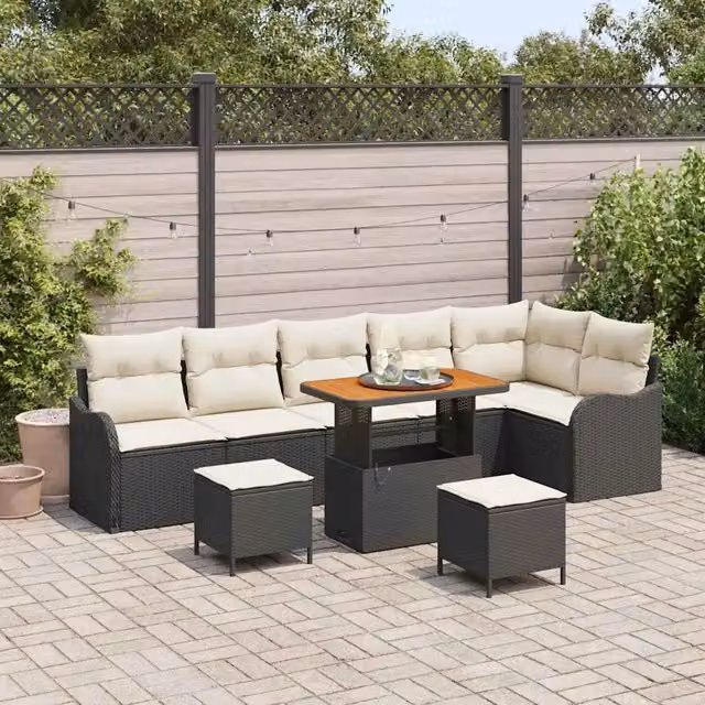 Set Divano da Giardino 9 pz Nero polyrattan 3362285