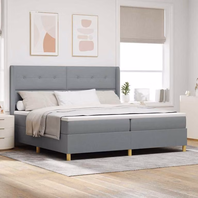Maison Exclusive - Letto boxspring con strisce luminose a LED, grigio chiaro, 200 x 200 cm, rivestimento in tessuto