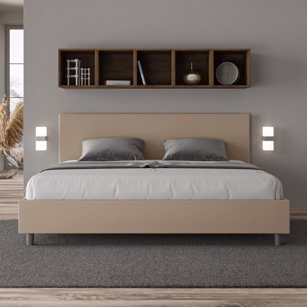 Letto Matrimoniale Moderno Giordanoshop con Contenitore a Alzata in Tessuto Beige L: 222 cm, P: 106 cm, H: 215 cm – 2