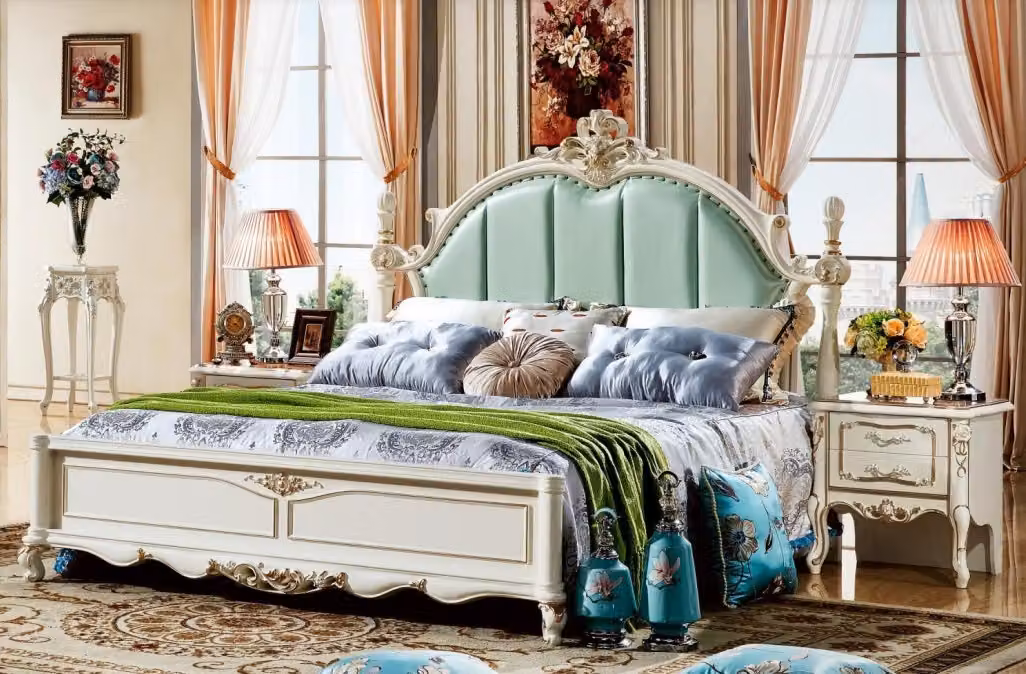 Klassisches Schlafzimmer Bett Möbel Holz Leder Betten Barock Rokoko
