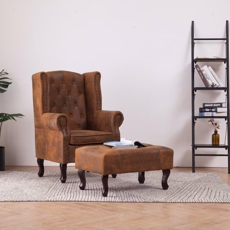 Maison Exclusive - Poltrona Chesterfield Poggiapiedi Marrone Ecopelle Scamosciata