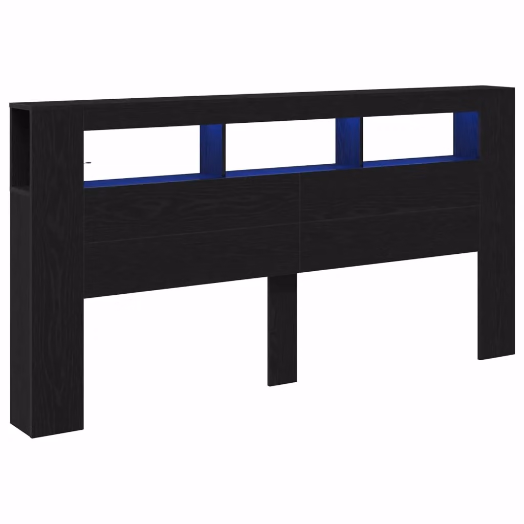Testiera con Scaffale e Luci LED vidaXL, Rovere e Nero, L 200 x P 18,5 x H 103,5 cm – 2