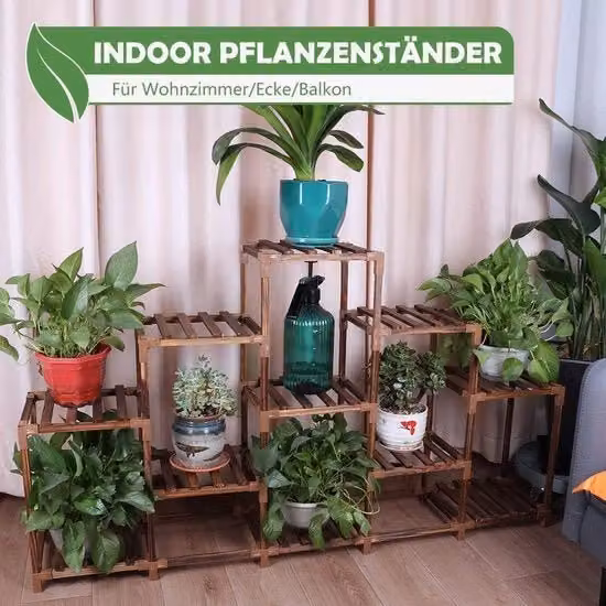 Supporto per piante per interni ed esterni, supporto per piante con 11 livelli, supporto per fiori per fioriera, scala per fiori in legno per balcone, sala da soggiorno e giardino, con attrezzo di installazione (135,9 x 24,9 x 77 cm)