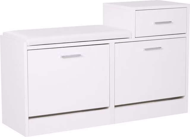 Scarpiera da ingresso Homcom con 3 scomparti e panca con cuscino imbottito, colore bianco