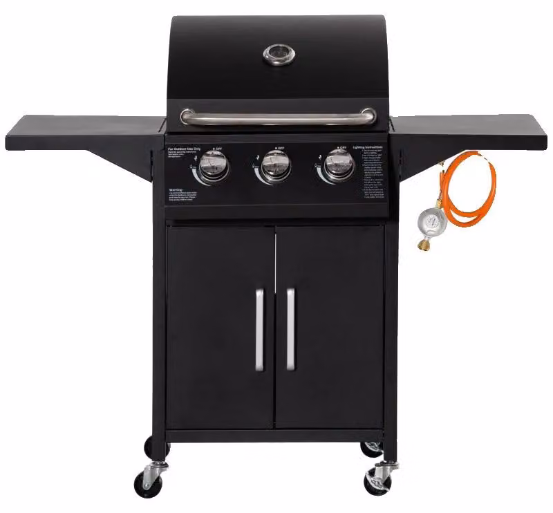 Barbecue a gas, 3 bruciatori, potenza 3 kW, lunghezza 121 cm, larghezza 55 cm, carrello mobile