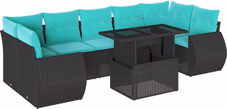 set di divani da giardino 8 pezzi con cuscini, polyrattan nero