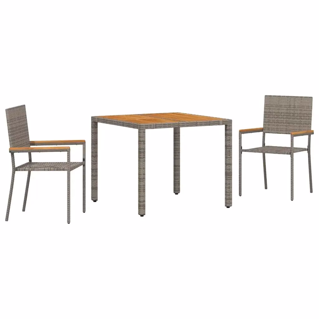 Set da pranzo per giardino e terrazza vidaXL in polyrattan moderno con tavolo in legno di acacia e sedie grigie e marroni – 2