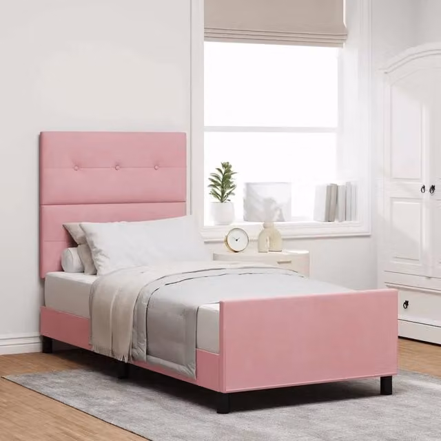 Letto a molle con testiera in velluto rosa vidaXL L/P/H: 90 x 190 x 93 cm