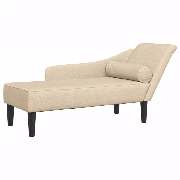 Chaise Longue con Cuscini Crema in Tessuto