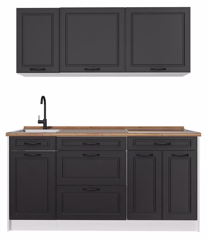 Cucina monoblocco Vicco R-Line Antracite country/Bianco 160 cm senza piano di lavoro, Model 67745