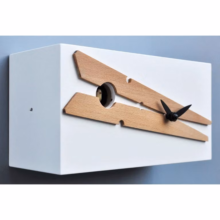 Orologio a cucù meccanico Pirondini in legno bianco da parete o appoggio L 25 cm, P 13 cm, H 10 cm