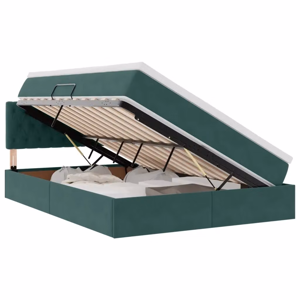Letto con Contenitore vidaXL in Velluto Verde e Bianco L/P/H: 140 x 200 x 280 cm – 2