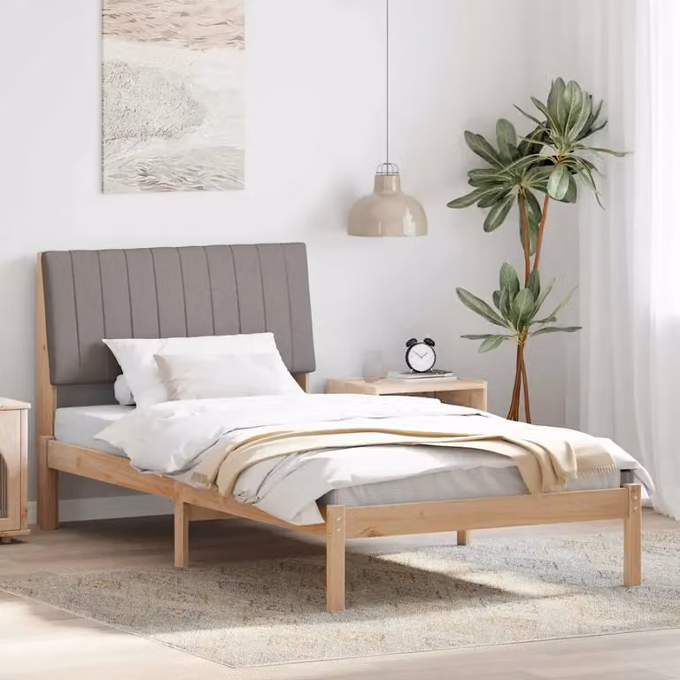 Letto singolo moderno in legno di pino massello con struttura imbottita L/P/H: 100 x 200 x 105,5 cm