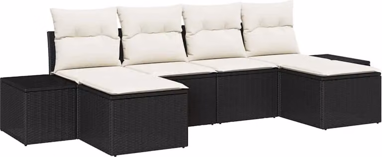 Set Divano da Giardino 4 pcs Nero e Crema polyrattan