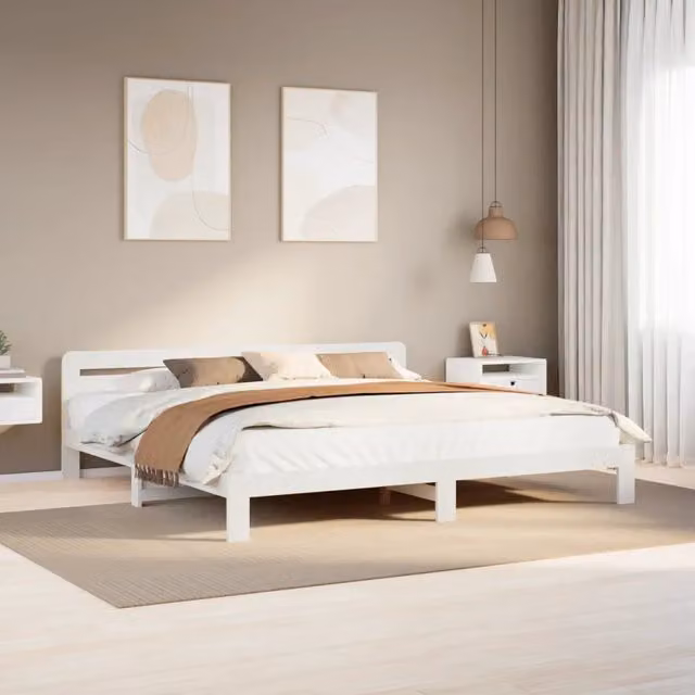 Letto senza materasso vidaXL in legno massello di pino bianco con doghe piatte fisse L/P: 180 x 200 cm – 1