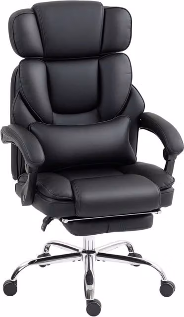 Sedia da ufficio ergonomica regolabile in altezza con schienale lombare, braccioli e poggiapiedi ¨C Minimal ¨C Pelle PU, nero
