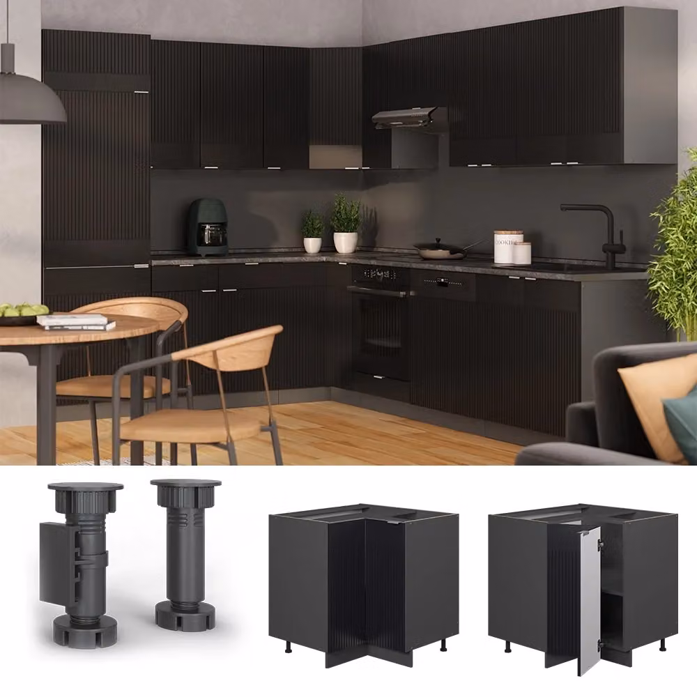 Mobile ad angolo per cucina Vicco Fame-Line Nero rigato e Antracite L: 80.5 cm, P: 60 cm, H: 82 cm – 2