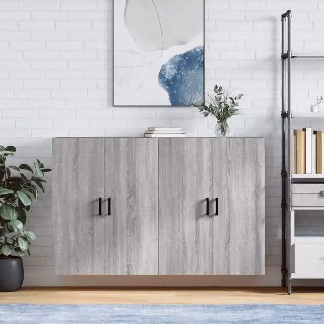 Set di 2 mobili a parete moderni vidaXL in legno grigio, L: 69,5 cm, P: 34 cm, H: 90 cm